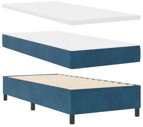 Cama Box com Colchão Azul Escuro 100 x 200 cm em Veludo