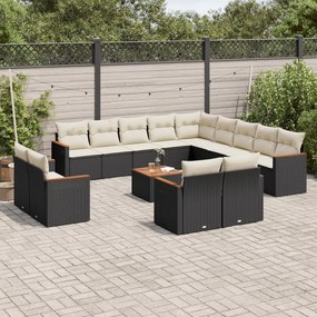 14 pcs conjunto de sofás p/ jardim c/ almofadões vime PE preto