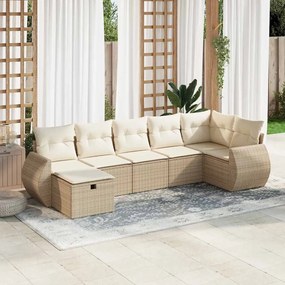 vidaXL 7 pcs conjunto de sofás p/ jardim com almofadões vime PE bege