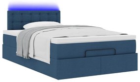 Cama Otomana com Colchão &amp; LEDs Tecido Azul 120x200 cm
