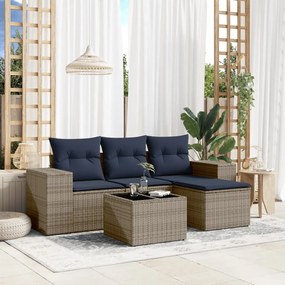 vidaXL 5 pcs conjunto sofás p/ jardim c/ almofadões vime PE cinzento