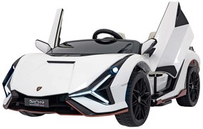 Carro elétrico para Crianças 24V 2 Lugares 4x4 Lamborghini SIAN Rodas Borracha, Assento de couro Branco