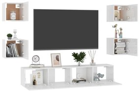 6 pcs conjunto de móveis de TV contraplacado branco brilhante