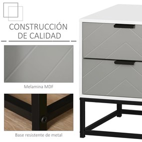 Mesa de cabeceira Mesa lateral com 2 gavetas e base elevada de metal E
