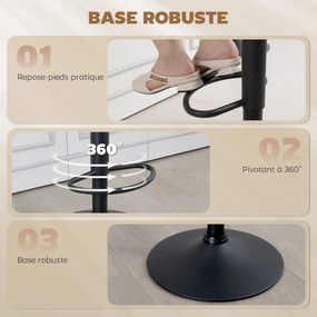 Conjunto de 2 bancos de bar vintage estofados — giratórios, ajustáveis — com apoio para os pés — revestimento sintético em tom creme