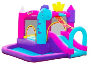 Outsunny Castelo Insuflável com Escorrega Trampolim Piscina e Cesta de para Crianças acima de 3 Anos Inclui Inflador e Bolsa de Transporte para Interior e Exterior 300x270x200cm Multicor