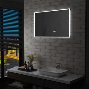 vidaXL Espelho de parede LED c/ sensor tátil e horas p/ WC 100x60 cm