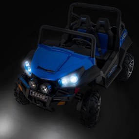 Carro elétrico para crianças Buggy RSX - 2,4 GHz, 24V, 4x4, 2 Lugares em pele, rodas em Borracha, rádio FM, Bluetooth Azul