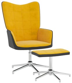 327871 vidaXL Cadeira de descanso com banco PVC e veludo amarelo mostarda
