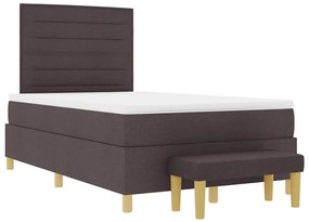 Cama Box com Colchão e Banco Marrom Escuro 120x190 cm Tecido