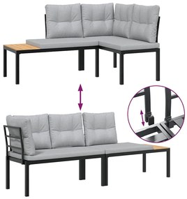 Bancos de jardim com almofadões 4 pcs aço revestido a pó preto