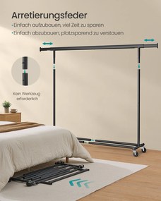 Guarda roupa com rodas 45 x (160-200) x 161,5 cm (P x L x A) Preto