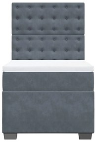 Cama com molas/colchão 90x200 cm veludo cinza-escuro