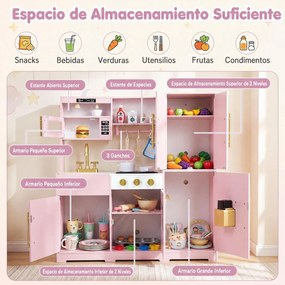 Cozinha Infantil de Brincar, 93 x 29,5 x 96 cm, Luzes e Sons Realistas, Rosa