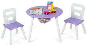 Conjunto de mesa e cadeira redonda para crianças Conjunto de 3 peças com mesa de actividades em madeira e centro de rede Acessórios de decoração roxo