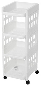 Carrinho de arrumação de plástico com 4 prateleiras para uso doméstico | SONGMICS | 27,5 x 32,5 x 74,5 cm | branco | KSC02WT.
