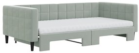 Sofá-cama c/ gavetão e colchões 100x200cm veludo cinzento-claro