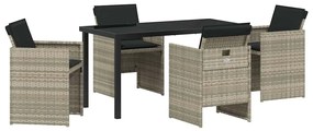 Conjunto de Jantar de Jardim com 5 peças e almofadas cinza claro em po