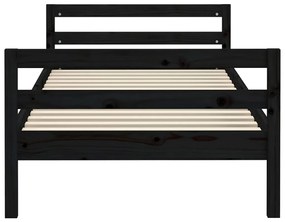 Estrutura de cama 75x190 cm madeira de pinho maciça preto