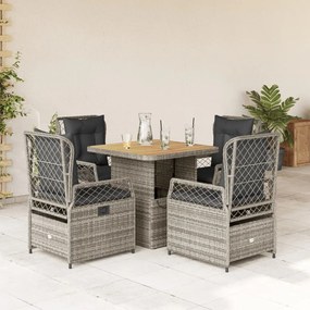 vidaXL 5 pcs conjunto de jantar p/ jardim c/ almofadões vime PE cinza