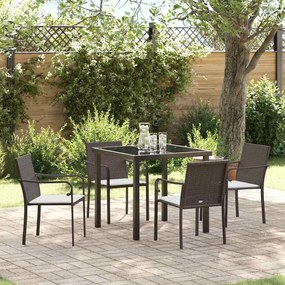 Conjunto de Jantar para o Jardim com 5 Peças e Almofadas em Rattan Sintético Castanho