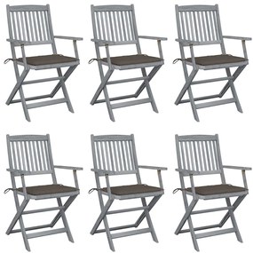 vidaXL Cadeiras exterior dobráveis c/ almofadões 6 pcs acácia maciça