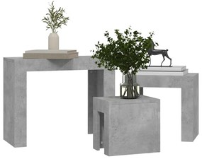 Mesas centro de encastrar 3pcs derivados madeira cinza cimento