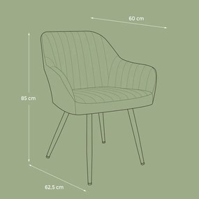 Cadeira de sala de jantar ou cozinha em veludo estofada com braços e pernas de metal verde-preto