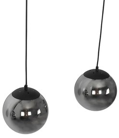 Candeeiro de suspensão Art Déco preto com vidro fumê 3 luzes - Pallon Mezzi Art Deco