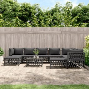 10 pcs conjunto lounge de jardim com almofadões aço antracite