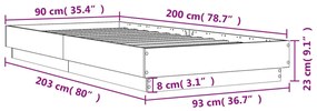 Estrutura de cama 90x200 cm derivados de madeira cinza sonoma