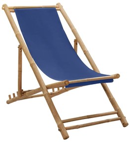 vidaXL Espreguiçadeira de bambu e lona azul-marinho