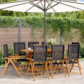 vidaXL Cadeiras jardim reclináveis 8 pcs vime PE/madeira maciça preto