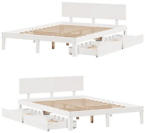 Estrutura de cama c/ gavetas 120x200 cm pinho maciço branco