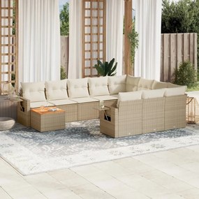 11 pcs conjunto sofás de jardim c/ almofadões vime PE bege