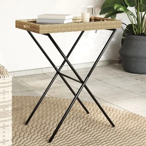 vidaXL Mesa bandeja dobrável 65x40x75 cm vime PE bege