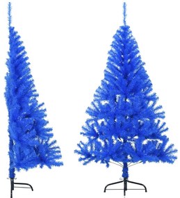 Meia árvore de Natal artificial com suporte 150 cm PVC azul