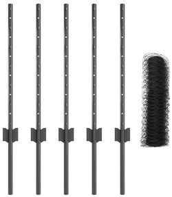 Postes para Cerca 5 pcs U-Channel Cinza 60 cm Aço