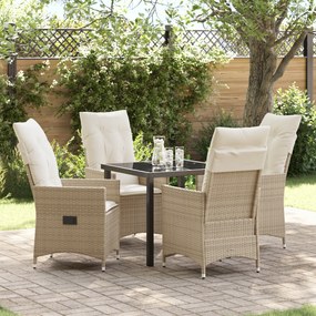 vidaXL Conjunto de Jantar de Jardim de 5 Peças com Almofadas Bege em Poli-rattan