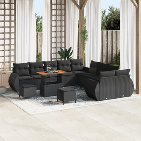 Conjunto de Sofá de Jardim com 13 Peças e Almofadas Preto Vime de Poli
