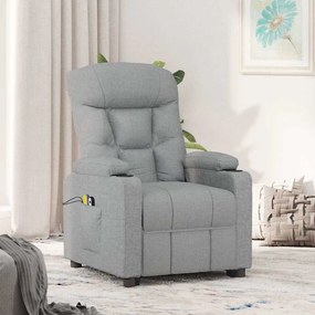 vidaXL Poltrona elevatória de massagens tecido cinzento-claro