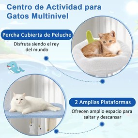 Arranhador para gatos de 86 cm Torre para gatos com tema de oceano de 3 níveis Postes de arranhar para gatos com tema de oceano Postes de arranhar cob