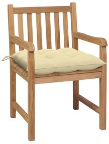 Cadeiras de jardim c/ almofadões branco nata 2 pcs teca maciça