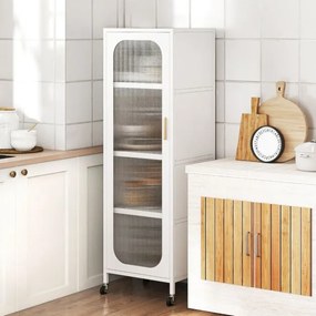 Armário Cozinha metálico 45 x 40 x 141 cm de 5 níveis Despensa de cozinha alta e estreita com prateleiras ajustáveis e porta semitransparente branco