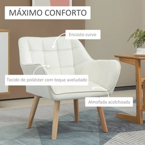Poltrona Moderna Poltrona de Leitura Estofada em Veludo com Assento Amplo Pés em Madeira  67x61,5x71 cm Creme