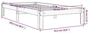 Cama sem colchão 90x200 cm pinho maciço castanho-mel