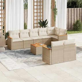 vidaXL 9 pcs conjunto de sofás p/ jardim com almofadões vime PE bege