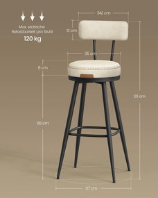 Conjunto de 2 bancos de bar em couro sintético 57 x 57 x 101 cm Coleção EKHO  branco creme