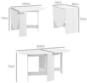 Mesa de Cozinha Dobrável Mesa de Jantar Dobrável Ovalada com Laterais Abatíveis Estilo Moderno 163x80x75 cm Branco