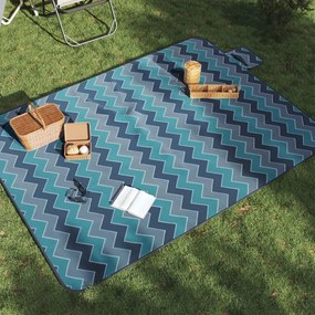 vidaXL Manta de piquenique dobrável 200x150 cm veludo ondas azuis